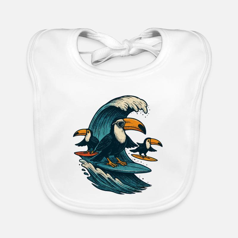 Cool Toucan Surfing Wave Art - Baby Bio-Lätzchen - Weiß