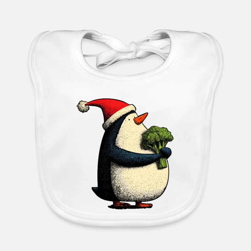 Funny Christmas Penguin with Broccoli Organic Baby Bibs
