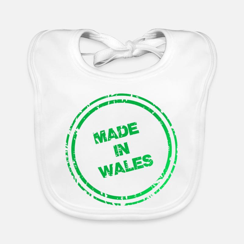 Impression du logo du timbre Made in Wales - Logo rétro vert Bavoir bio Bébé