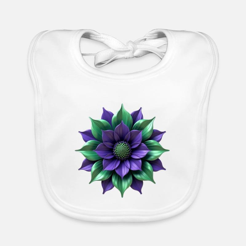 Fleur vert pourpre - Bavoir bio Bébé - blanc