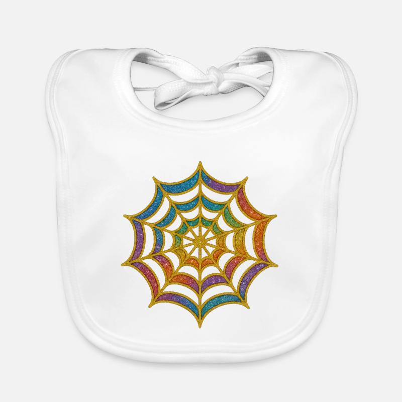 Spider Web | Rainbow Spider Web Gold Glitter - Organic Baby Bibs - white