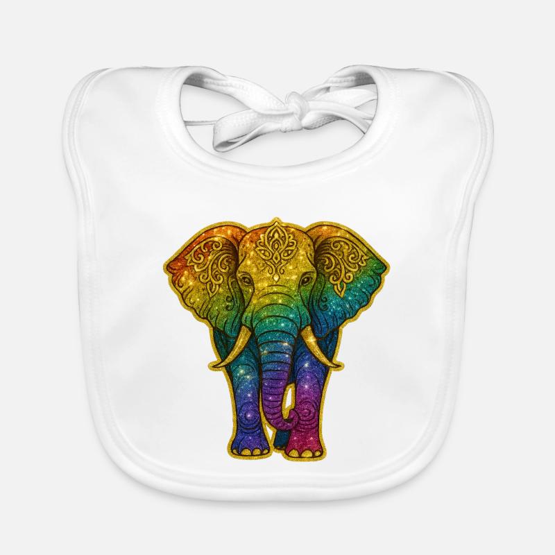 Éléphant arc-en-ciel paillettes dorées Bavoir bio Bébé