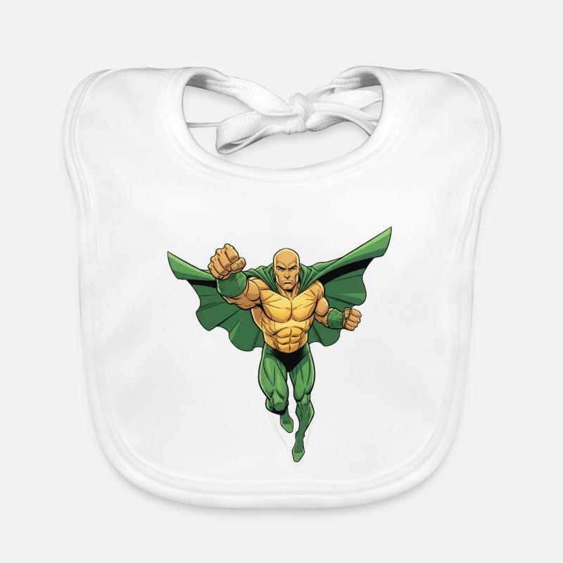 Hairless superhero with bald head in flight Organic Baby Bibs