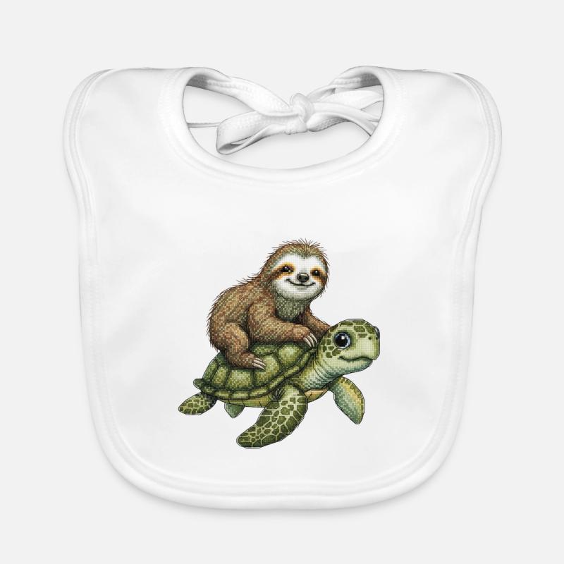 Sloth on turtle illustration Organic Baby Bibs