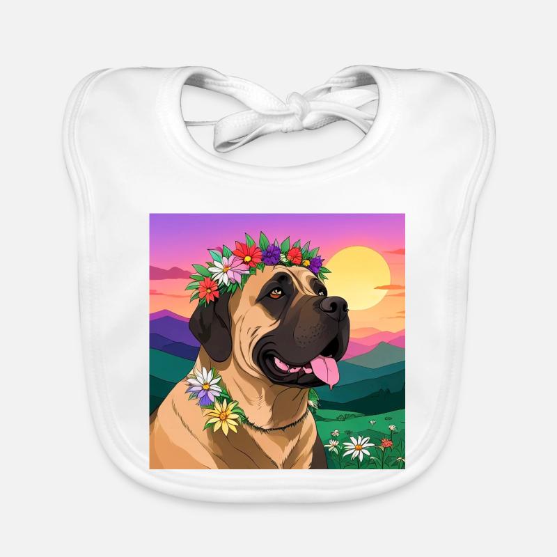 Mastiff mit Blumenkranz Baby Bio-Lätzchen