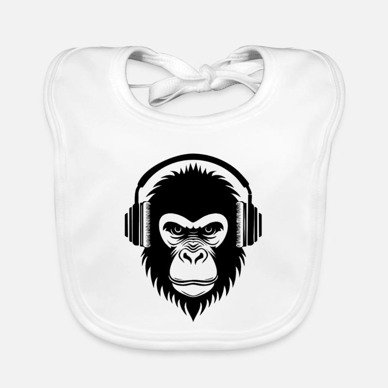 Singe de dessin animé réfléchi avec casque chemise Bavoir bio Bébé