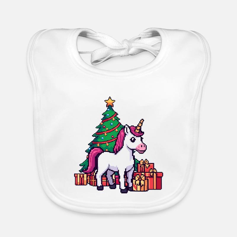 Pixel Einhorn & Weihnachtsbaum Retro Kunst Baby Bio-Lätzchen