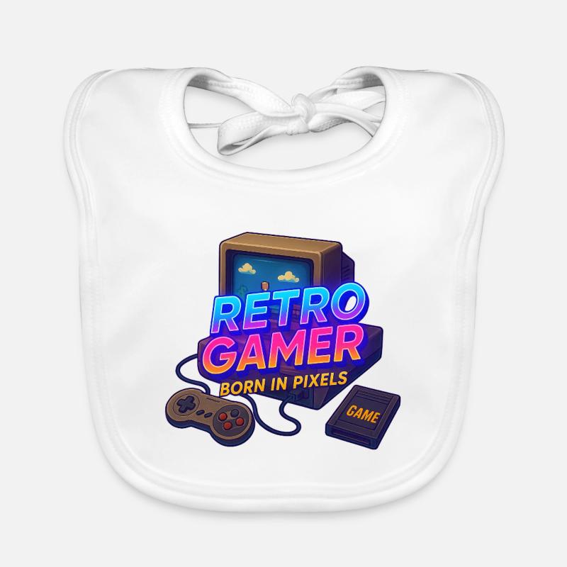 Retro Gamer Born in Pixels Organic Baby Bibs