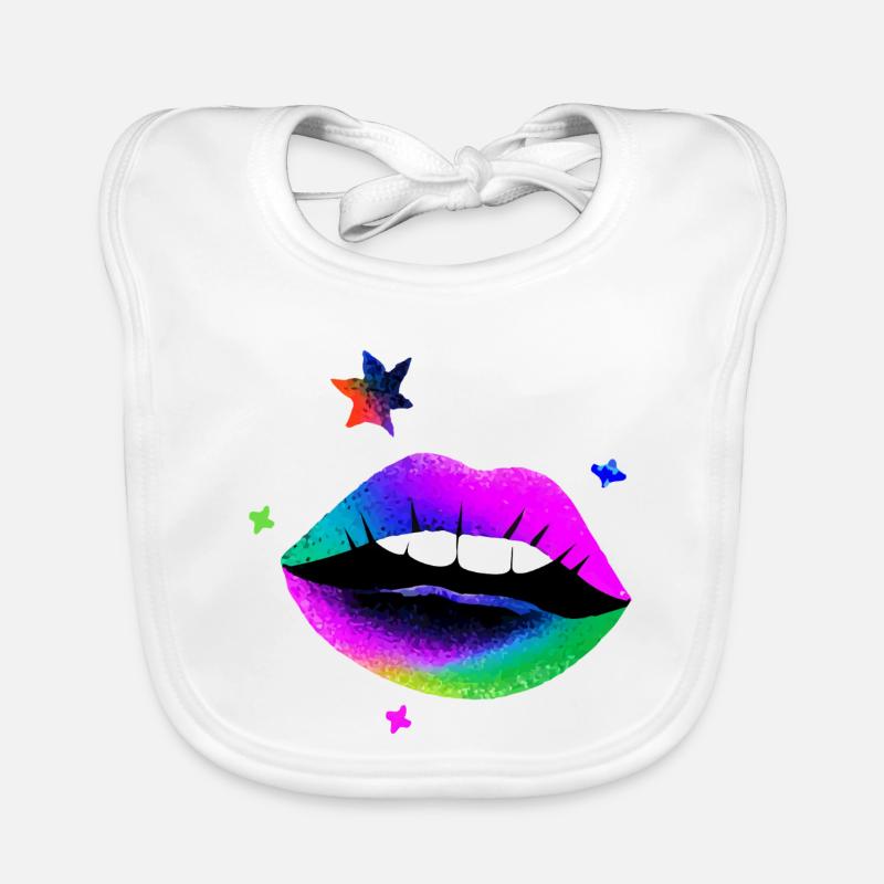 Rainbow Lips Pop Art Neon Organic Baby Bibs