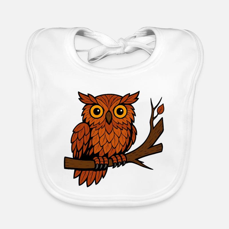 Comic Eule Herbst Wald Laub Blätter Ast Baum Feder Baby Bio-Lätzchen