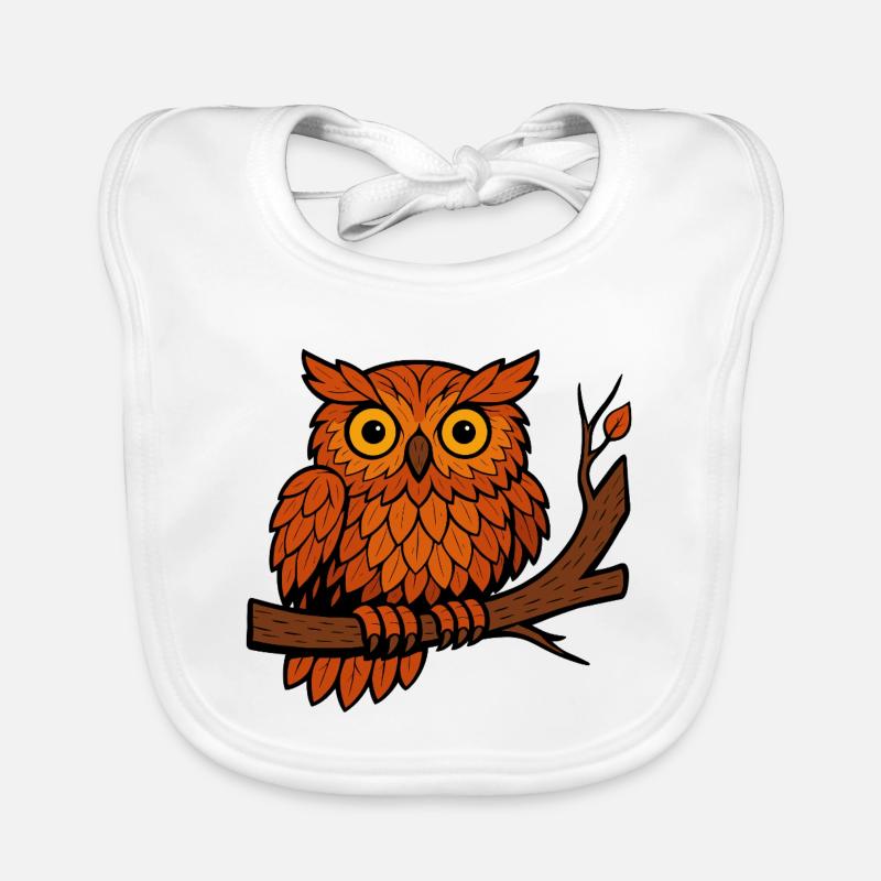 Comic Eule Herbst Wald Laub Blätter Ast Baum Feder Baby Bio-Lätzchen