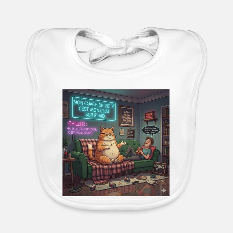 Chat Chill Sur Plaid Neon Bavoir bio Bébé