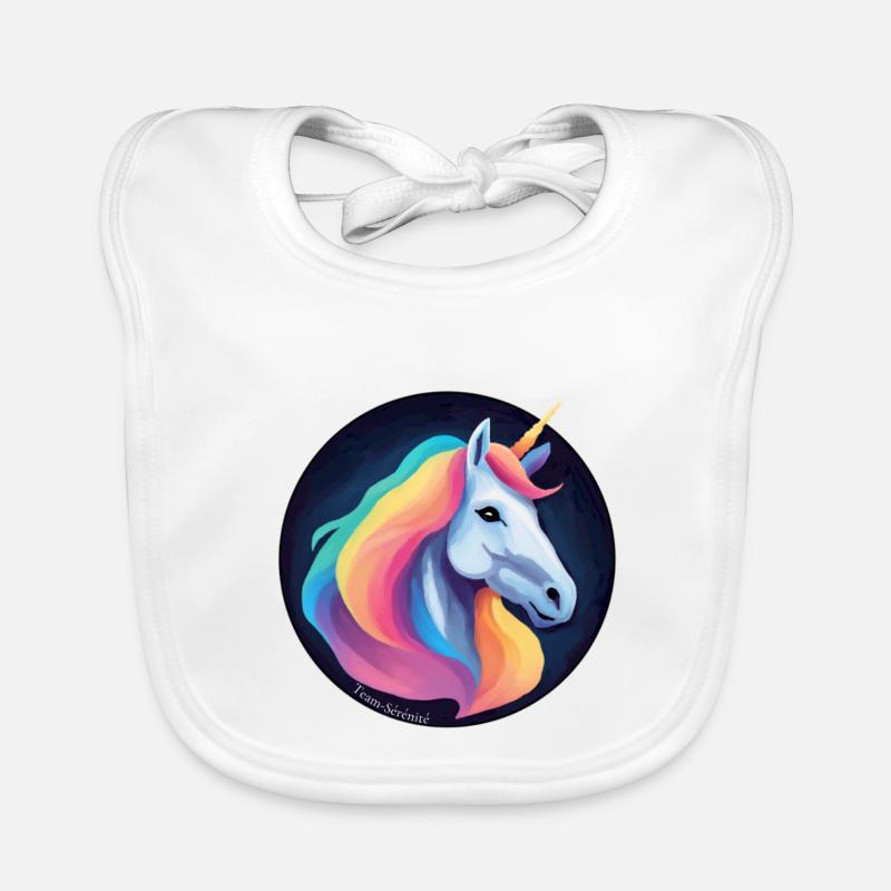 Licorne arc en ciel  - Bavoir bio Bébé - blanc