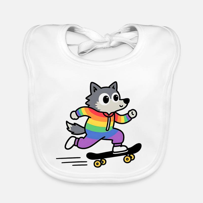 Regenbogen Wolf Schlittschuh Baby Bio-Lätzchen