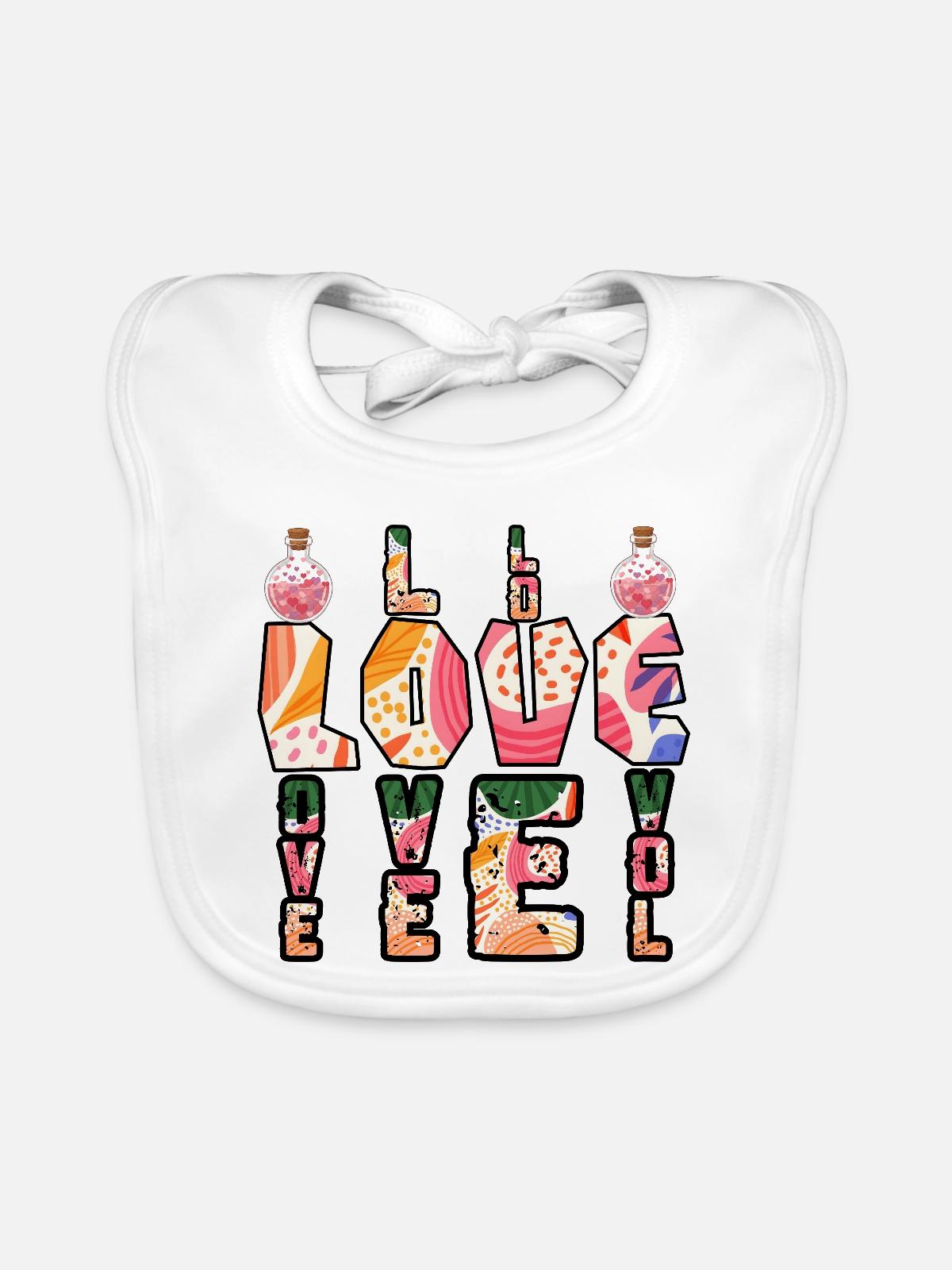 Boho Bunte Liebesbriefe - Baby Bio-Lätzchen - Weiß - Vorne