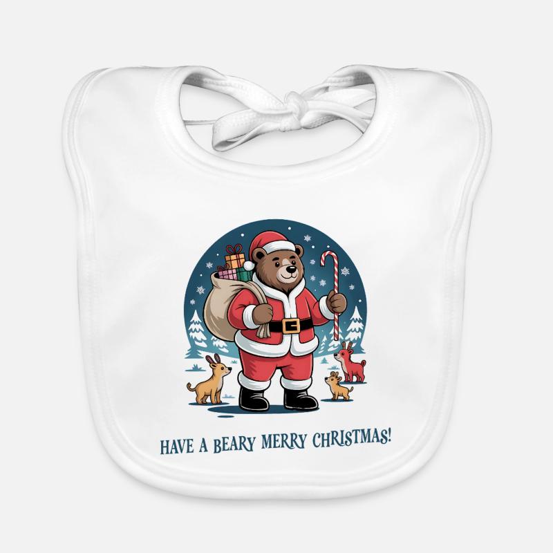 Beary Joyeux Noël Père Noël Ours - Bavoir bio Bébé - blanc
