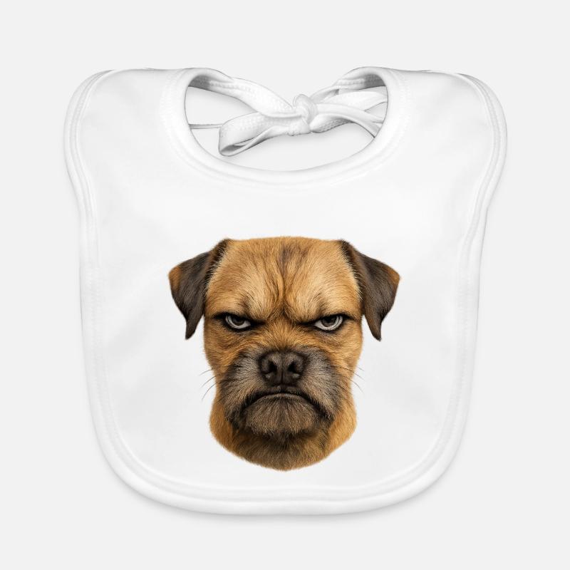 Grim Dog Face | Border Terrier - Organic Baby Bibs - white