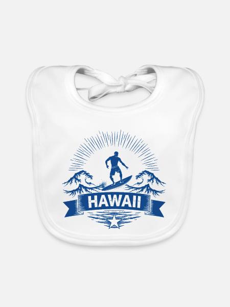 Hawaii Surfer Surfer on Pacific Wave - Organic Baby Bibs - white - Front