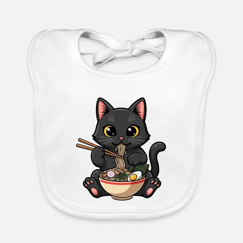 Black cat greedy ramen Organic Baby Bibs