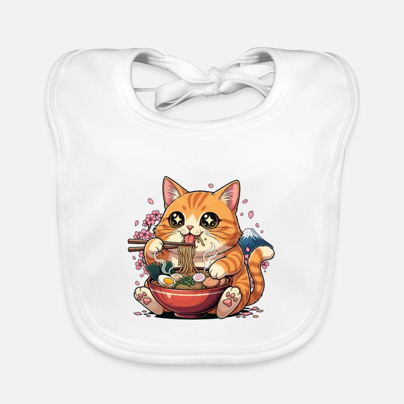 Kawaii Ramen Cat Mount Fuji Organic Baby Bibs