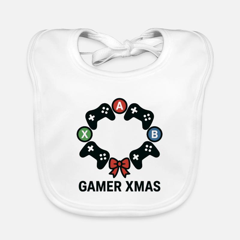 Gamer Xmas Controller Wreath Organic Baby Bibs