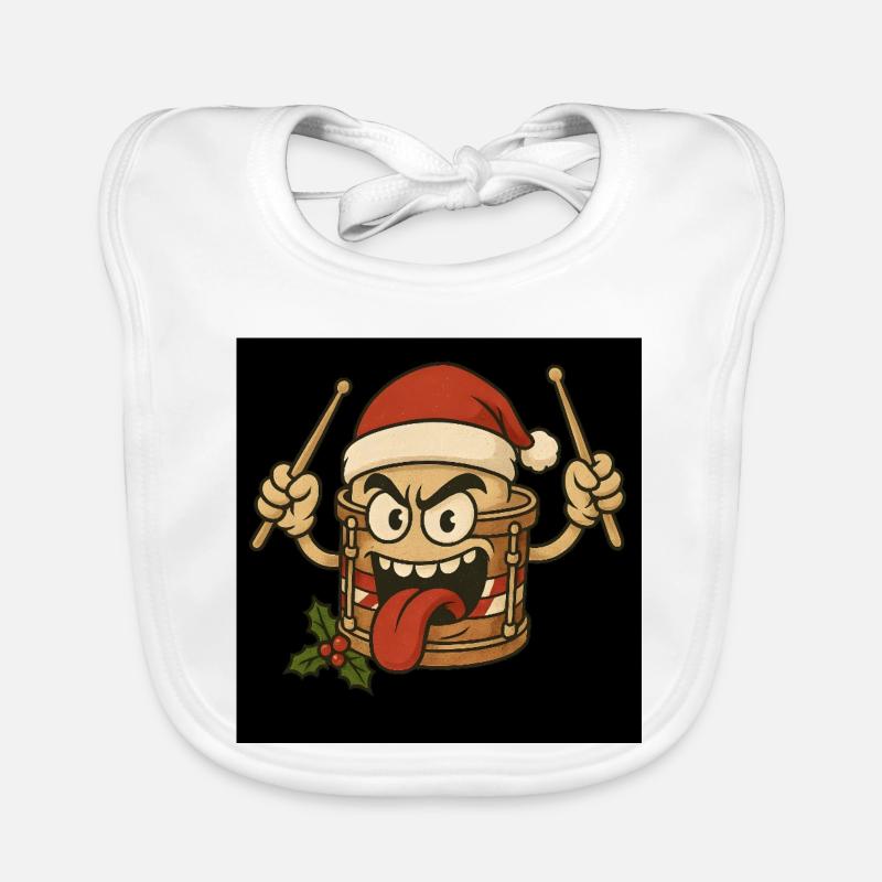 Tambour de Noël avec une tête espiègle - Bavoir bio Bébé - blanc