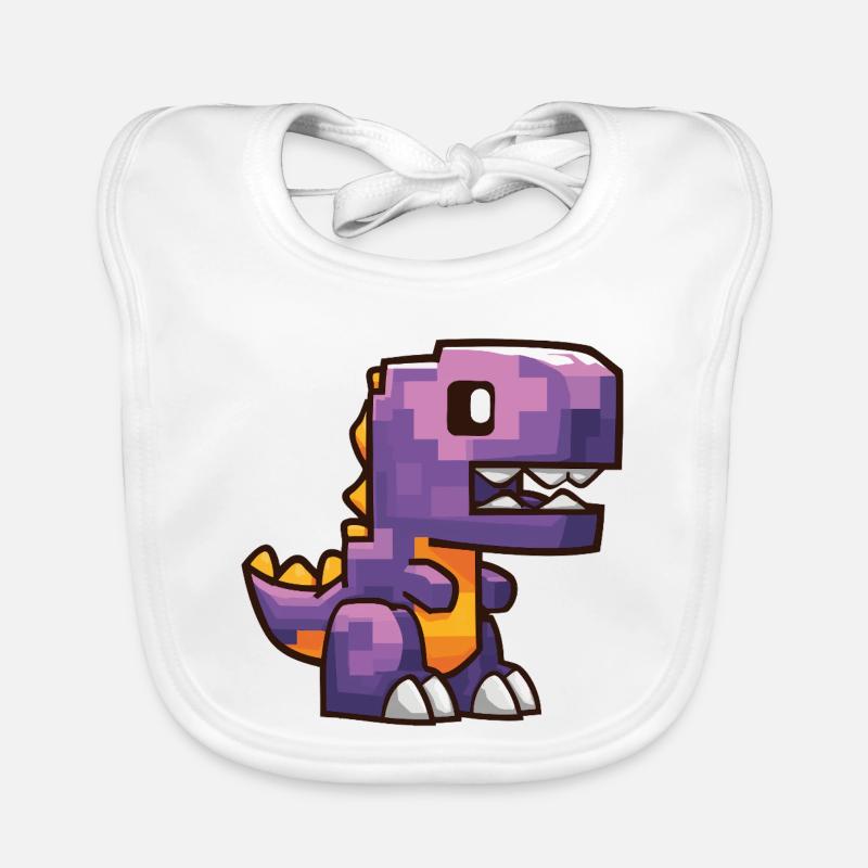 Pixel Dino – Lila Cartoon T-Rex Baby Bio-Lätzchen