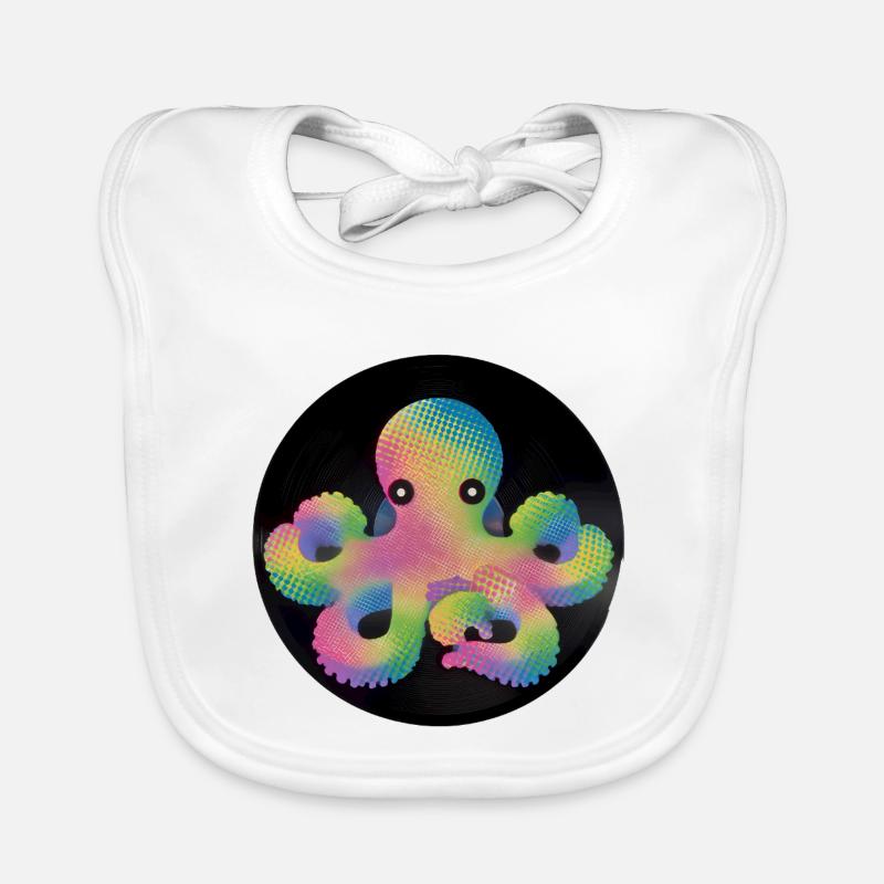 Colorful Pixel Octopus on Vinyl Organic Baby Bibs