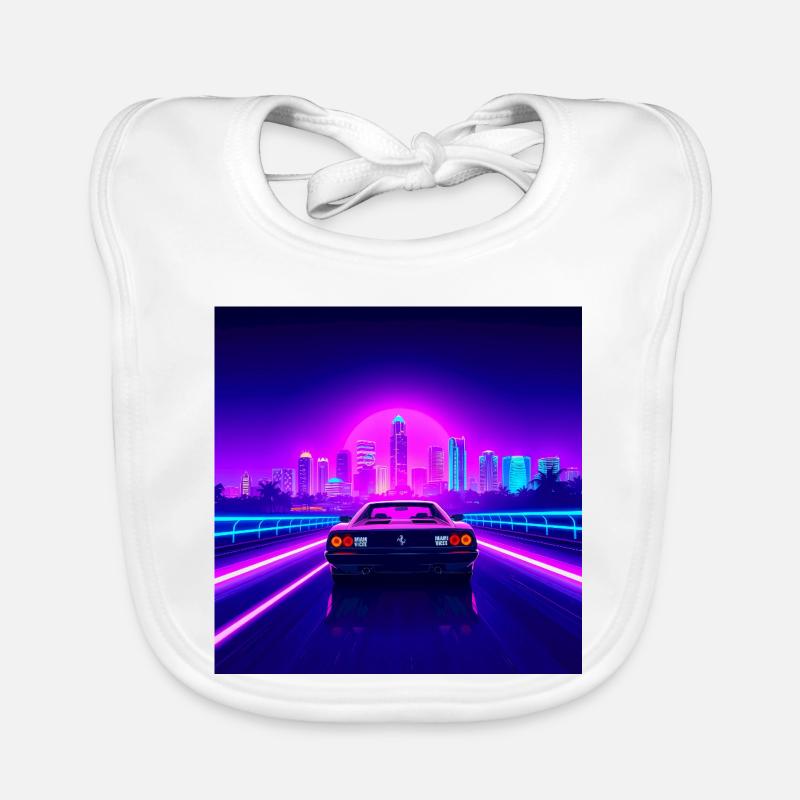 Neon Skyline und Retro Cabriolet - Baby Bio-Lätzchen - Weiß