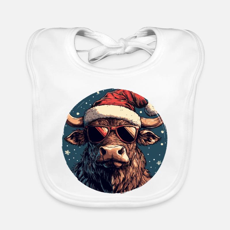 Rind Bulle mit Santa-Hut und Sonnenbrille Baby Bio-Lätzchen