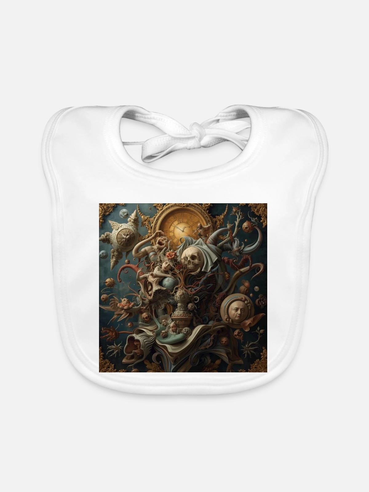 Barock-Surrealismus mit Dead Time - Baby Bio-Lätzchen - Weiß - Vorne