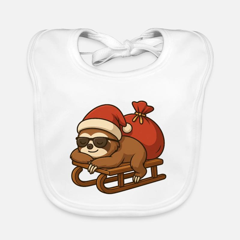 Cool Christmas sloth on sleigh Organic Baby Bibs