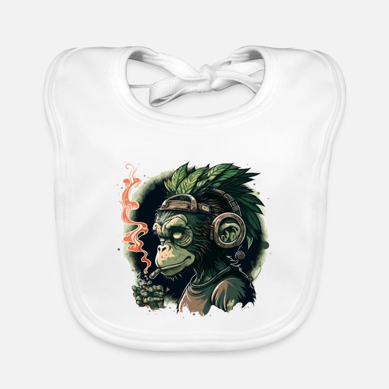 Gorilla mit Kopfhörern und Rauch Baby Bio-Lätzchen
