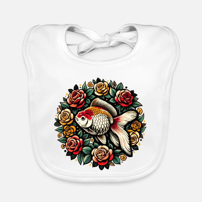 Conception du cercle Koi et Roses - Bavoir bio Bébé - blanc