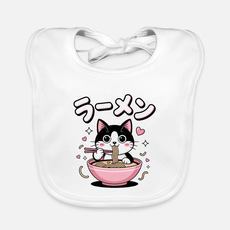 Ramen Cat - Food Lover Design - Bavoir bio Bébé - blanc