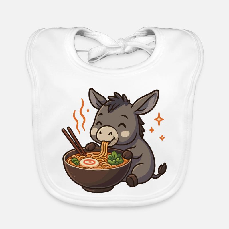 Esel mit Nudeln Ramen kawaii Esel - Baby Bio-Lätzchen - Weiß
