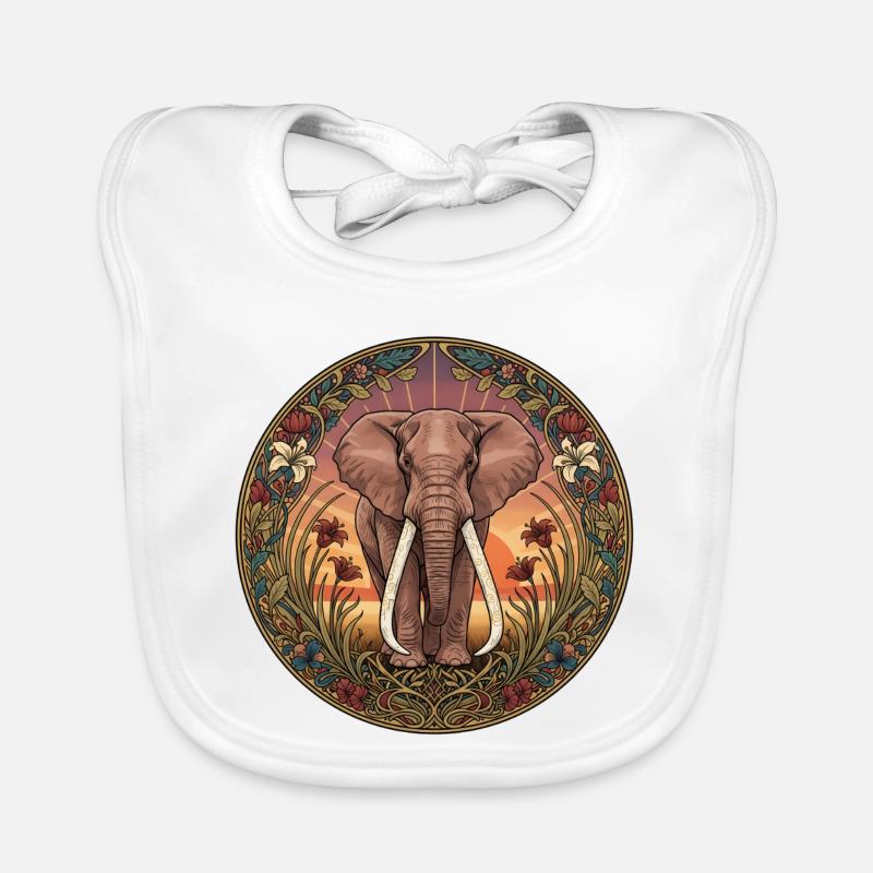 Portrait d’éléphant dans un cercle de fleurs Bavoir bio Bébé