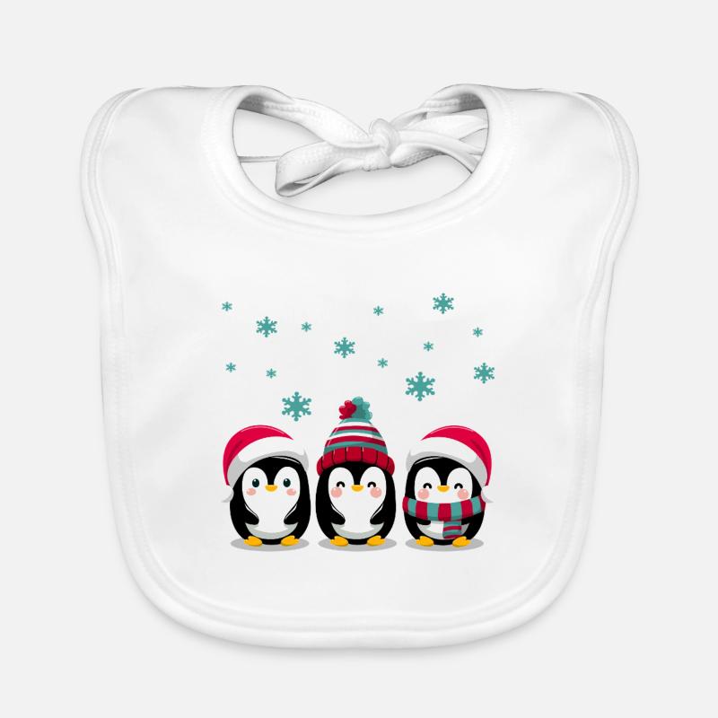 Trois manchots avec des chapeaux de Noël - Bavoir bio Bébé - blanc