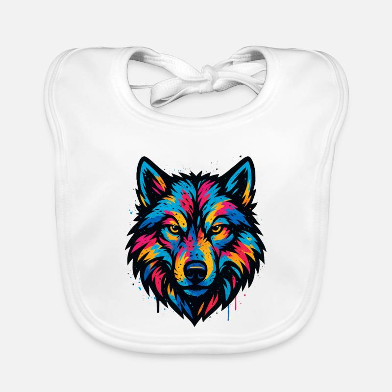 Neon Wolf Head Art Organic Baby Bibs