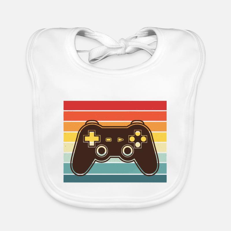 Retro Rainbow ControllerVintage Video Game Controller Organic Baby Bibs