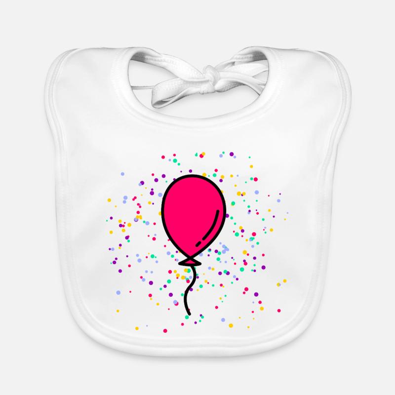 pinkter Geburtstag Luftballon vor buntem Konfetti Baby Bio-Lätzchen