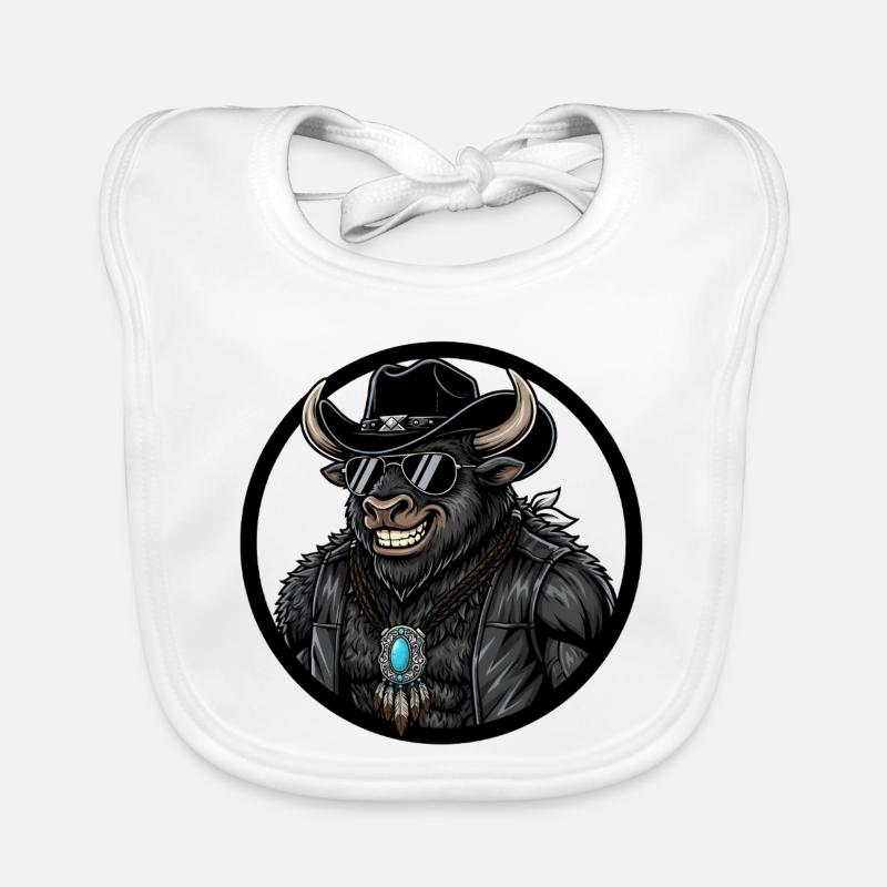 Taureau de l’Ouest Taureau Cowboy avec turquoise - Bavoir bio Bébé - blanc