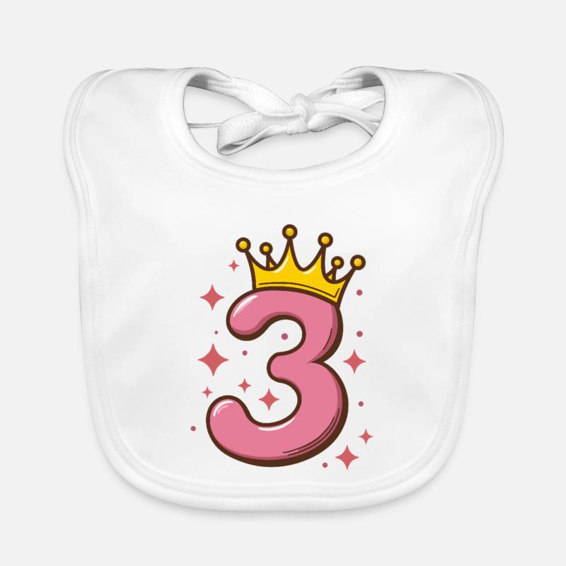 Third Birthday Crown Glitter Organic Baby Bibs