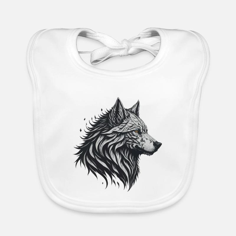 Geometrischer Schwarzer Wolf - Baby Bio-Lätzchen - Weiß