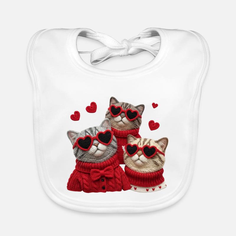 Valentins Katzen Mit Herzbrillen Und Pullis Baby Bio-Lätzchen