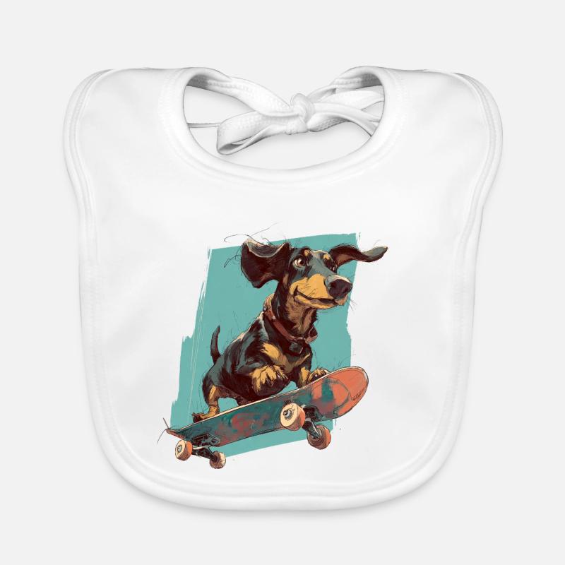 Skateboard-Dackel - Baby Bio-Lätzchen - Weiß