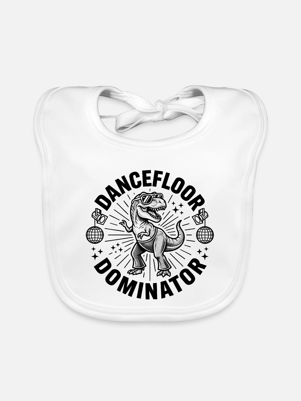 Dancefloor Dominator Dino - Baby Bio-Lätzchen - Weiß - Vorne