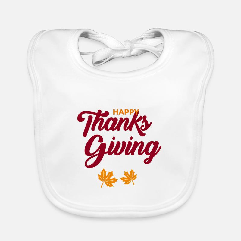 Happy Thanksgiving Script with Leaves Organic Baby Bibs