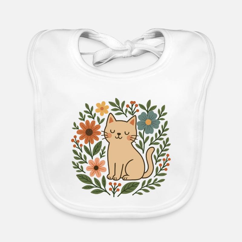 Chat fleuri parmi les fleurs Bavoir bio Bébé