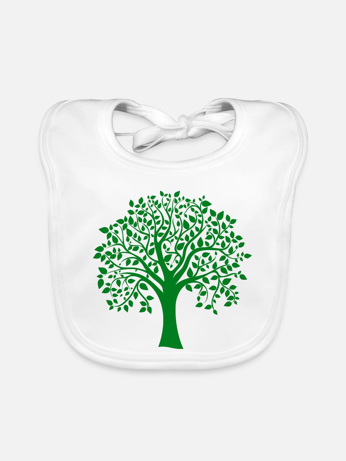 Grüne Jumbo-Baum-Print-Silhouette - Baby Bio-Lätzchen - Weiß - Vorne
